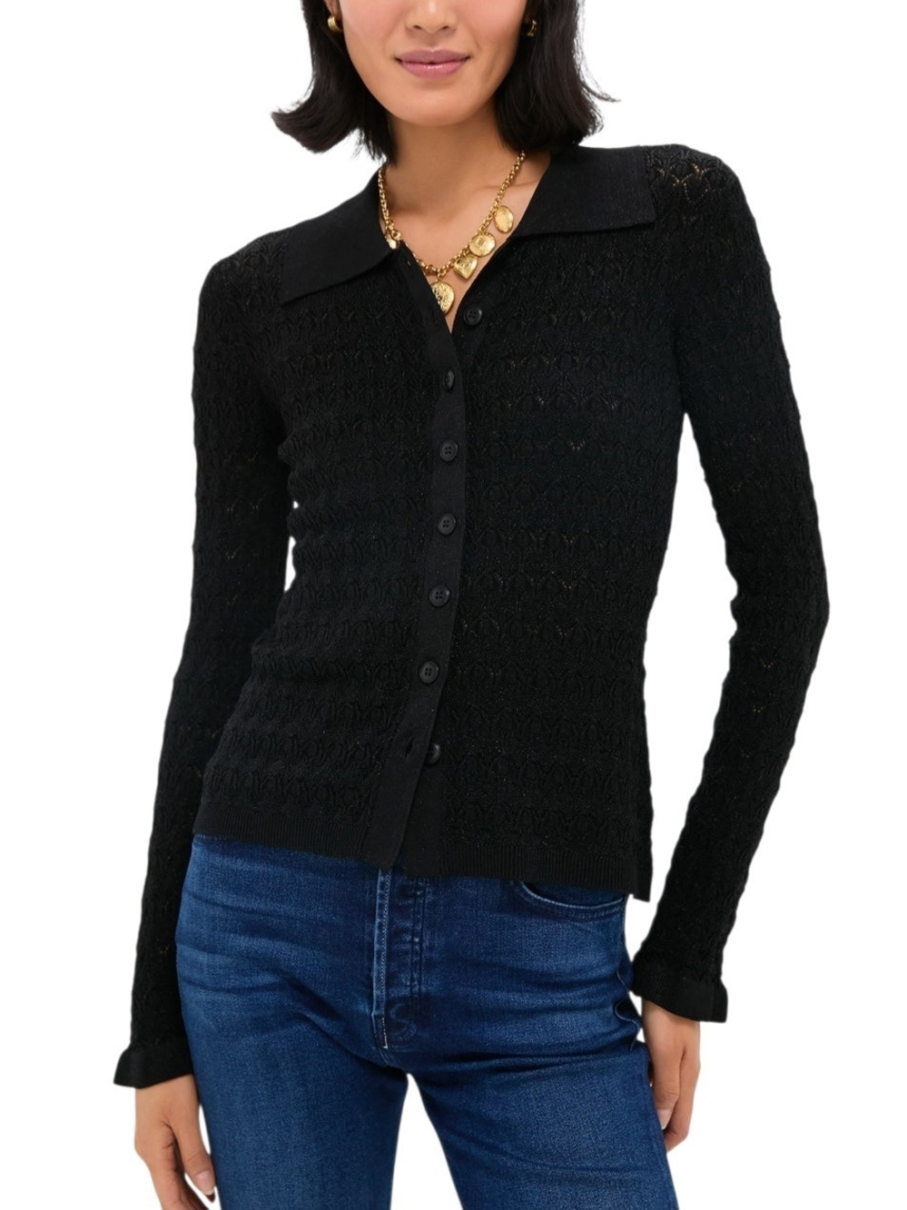 Sea New York Ruby Knit Cardigan Black Shimmer Ruffle Cuffs Size S NWT